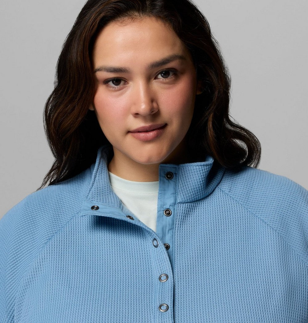 Women's Plus Waffle-Knit Half-Snap Shirt - Gray