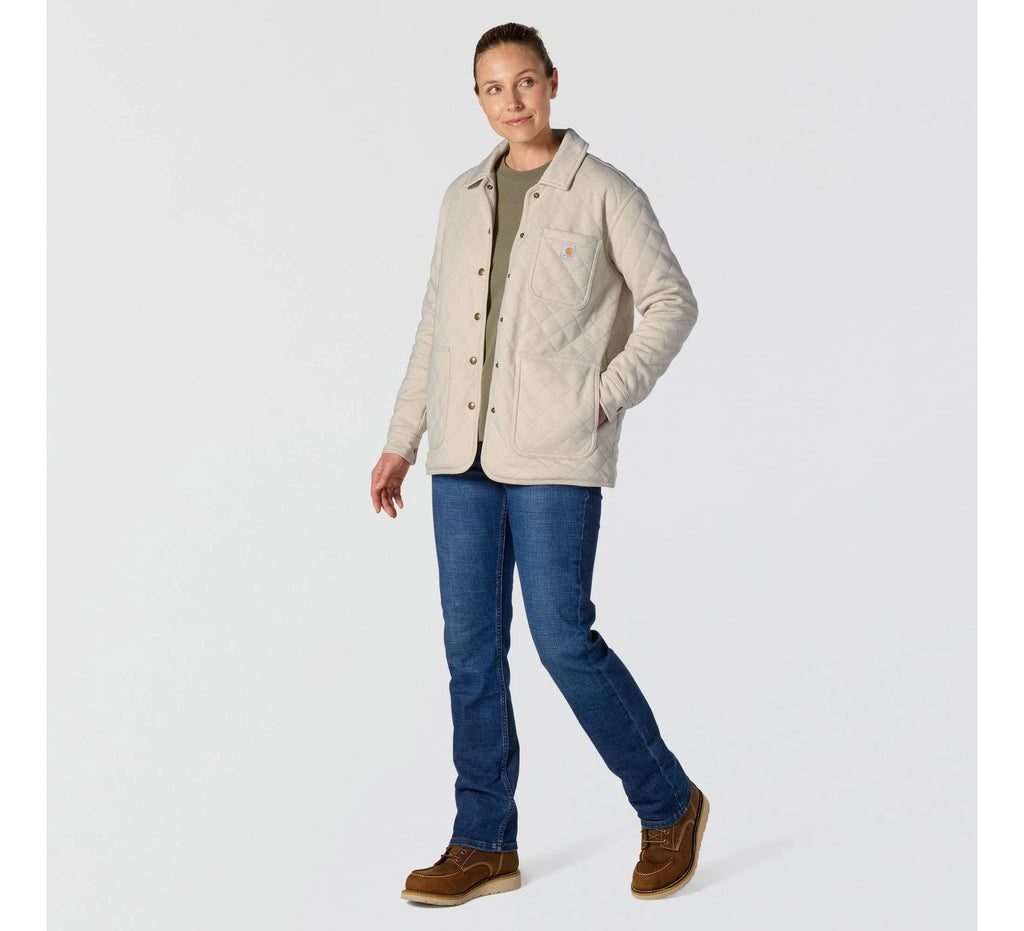 Women's Quilted Fleece Shirt Jacket - Oatmeal
