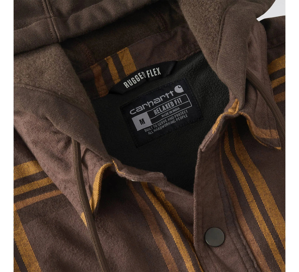 Men's Hooded Fleece-Lined Plaid Shirt Jacket - Brown