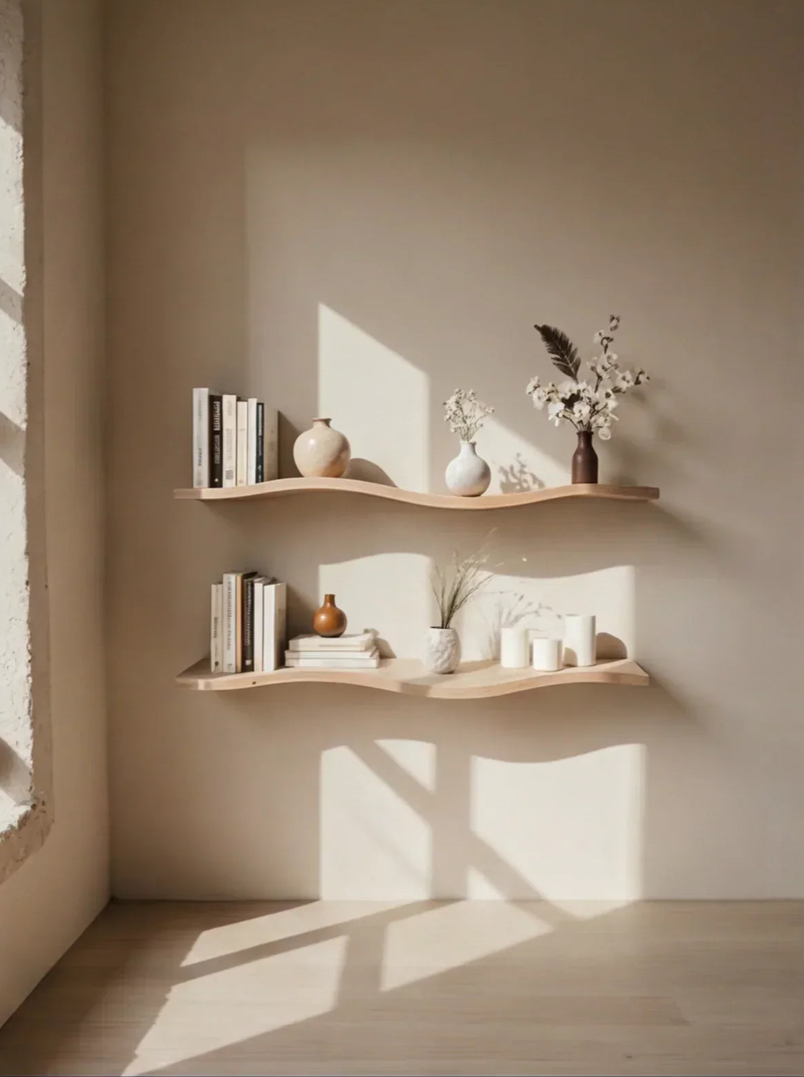 Handcrafted Wavy Rustic Wooden Shelf