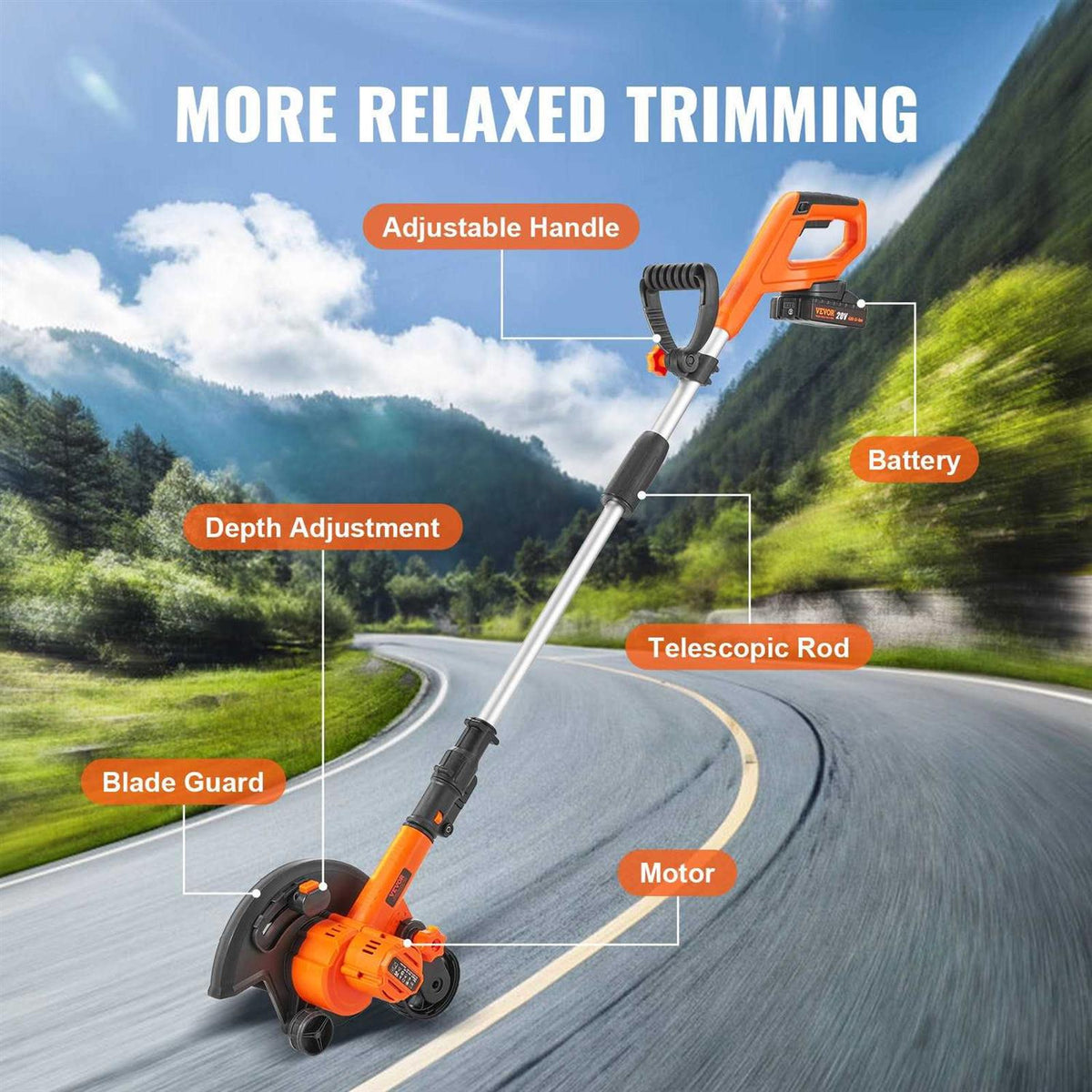 VEVOR Cordless Lawn Edger, 20 V, 9-inch Blade, Orange Black Silver - ASYTM02230