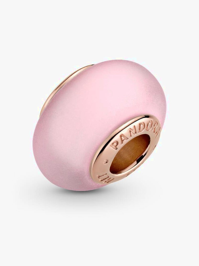 Matte Pink Glass Charm With Rose Gold Plating