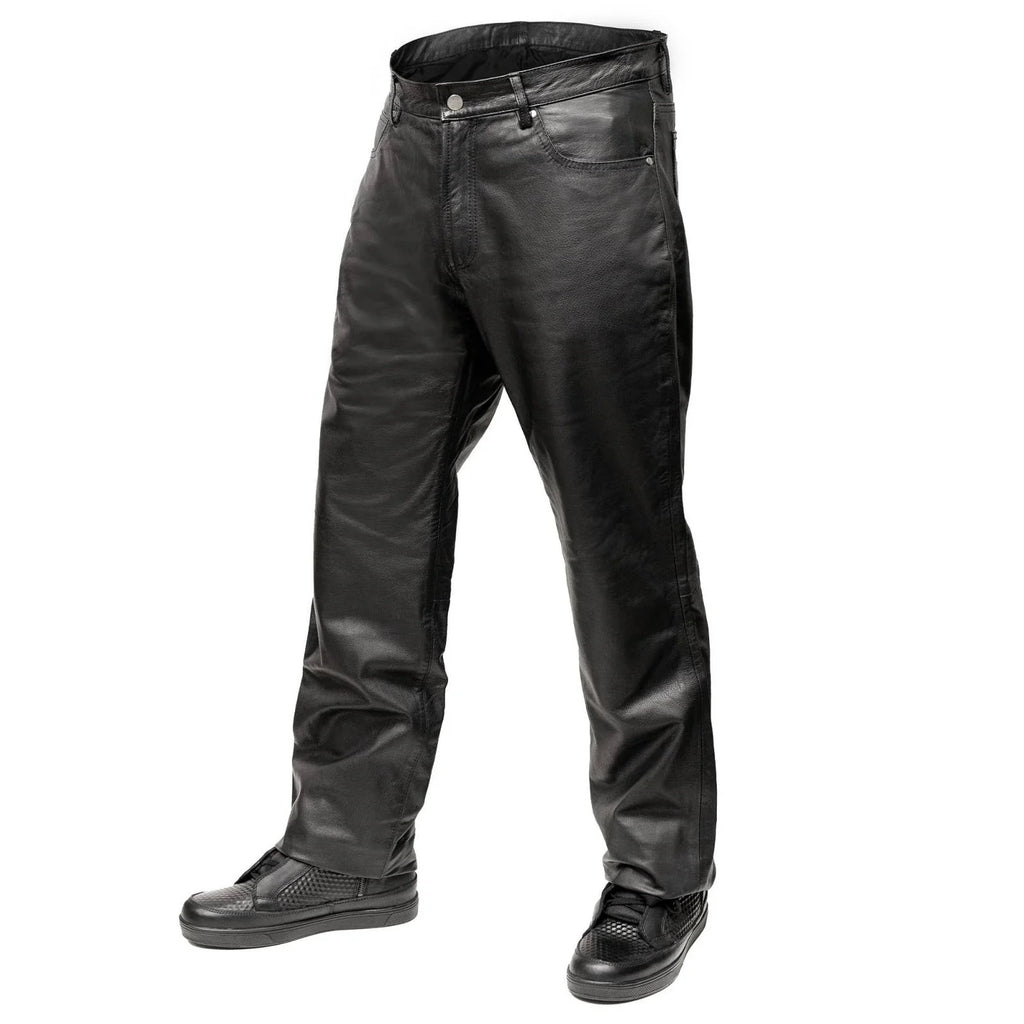 Men's Leather Motorcycle Pants - Black