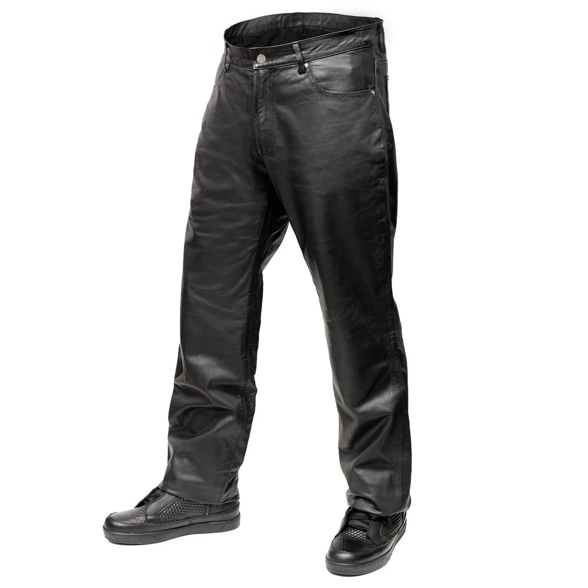Men's Leather Motorcycle Pants - Black