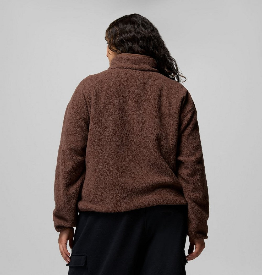Women's Plus Cropped Sherpa Half-Snap Pullover - Tan