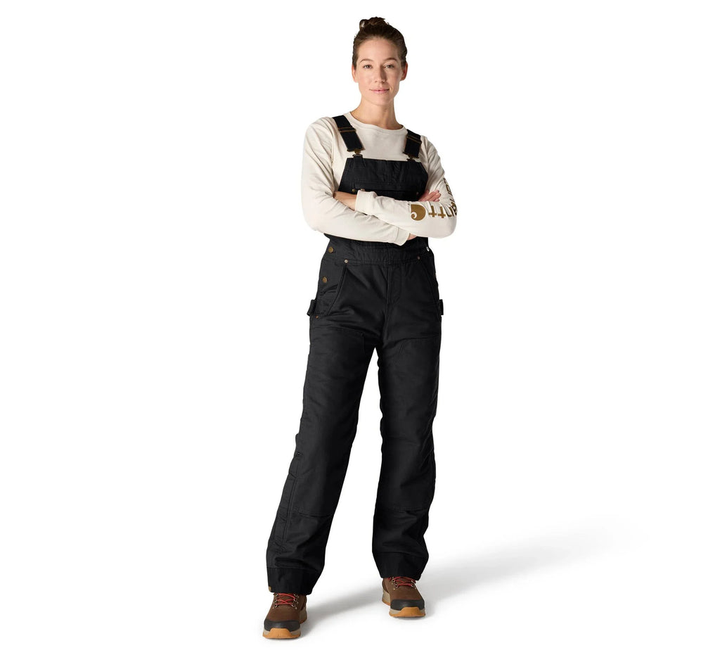 Women's Insulated Cotton Canvas Bib Overalls - Black