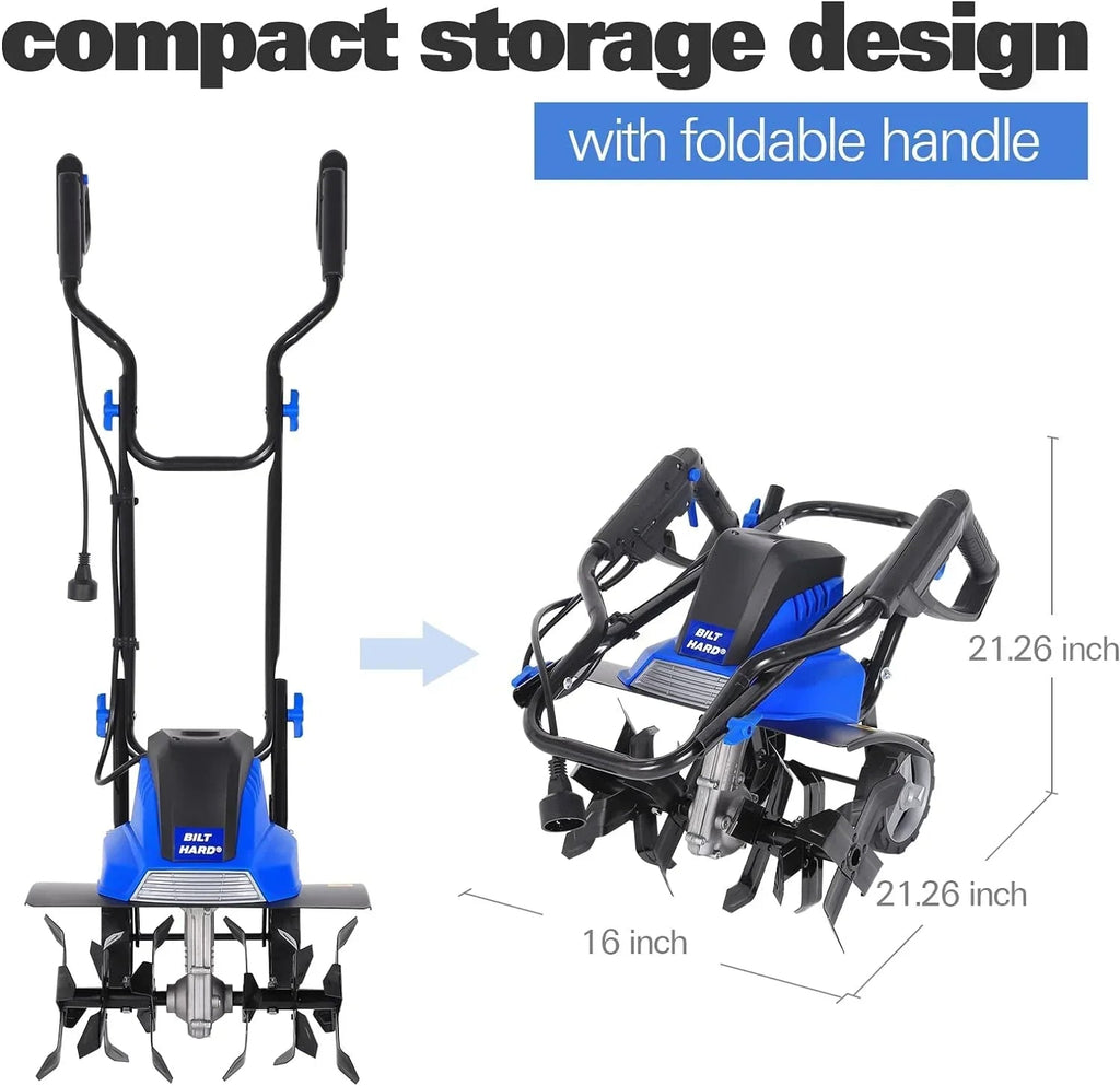 BILT HARD Electric Garden Tiller Cultivator 16 inch 13.5 Amp 6 Steel Tines