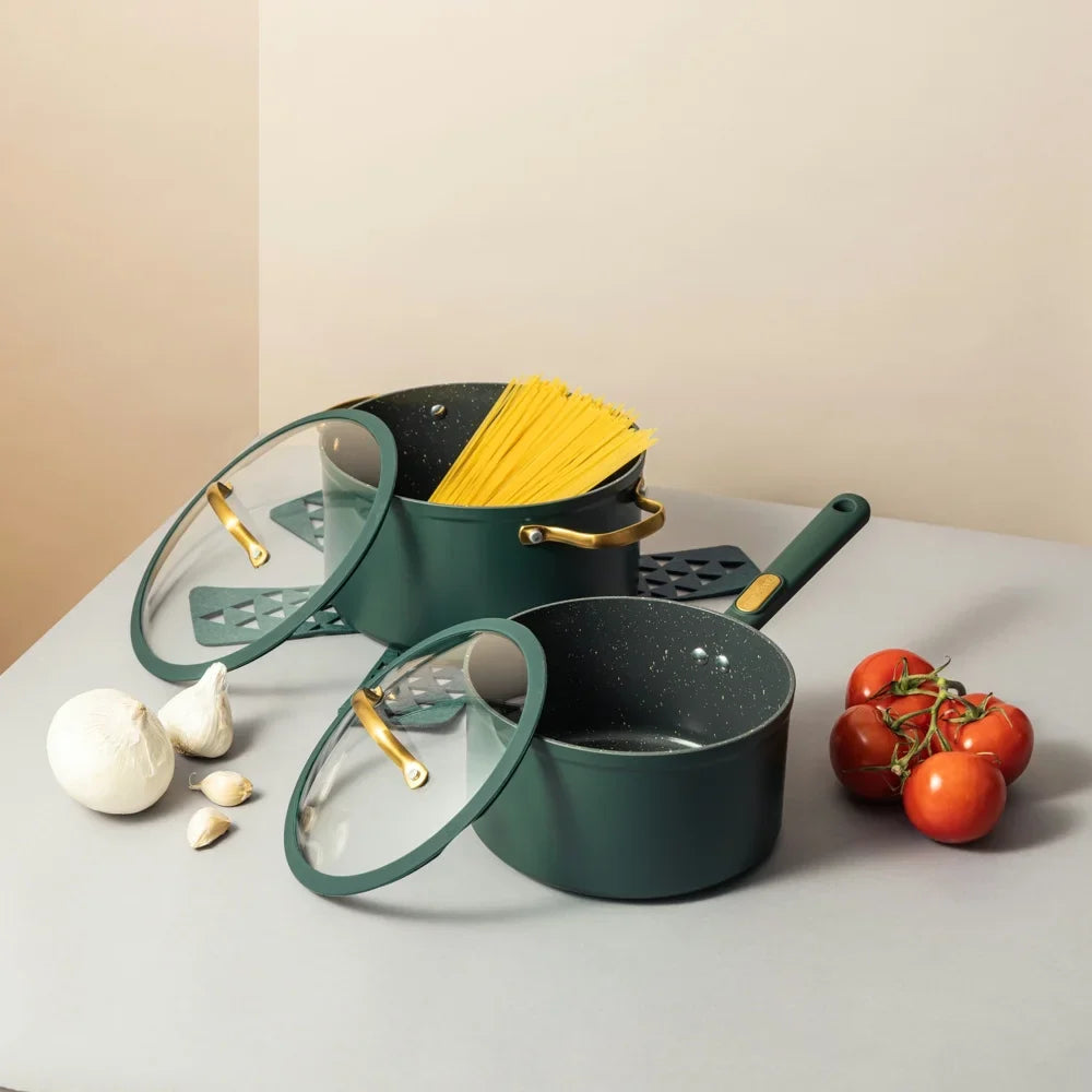 Thyme & Table Non-Stick 12-Piece Granite Cookware Set, Hunter Green