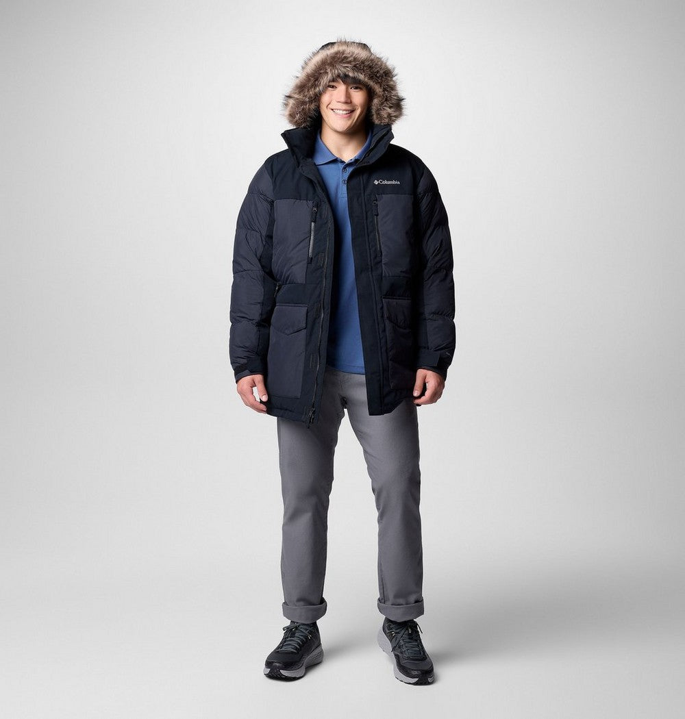 Men's Hooded Insulated Parka - Brown Black