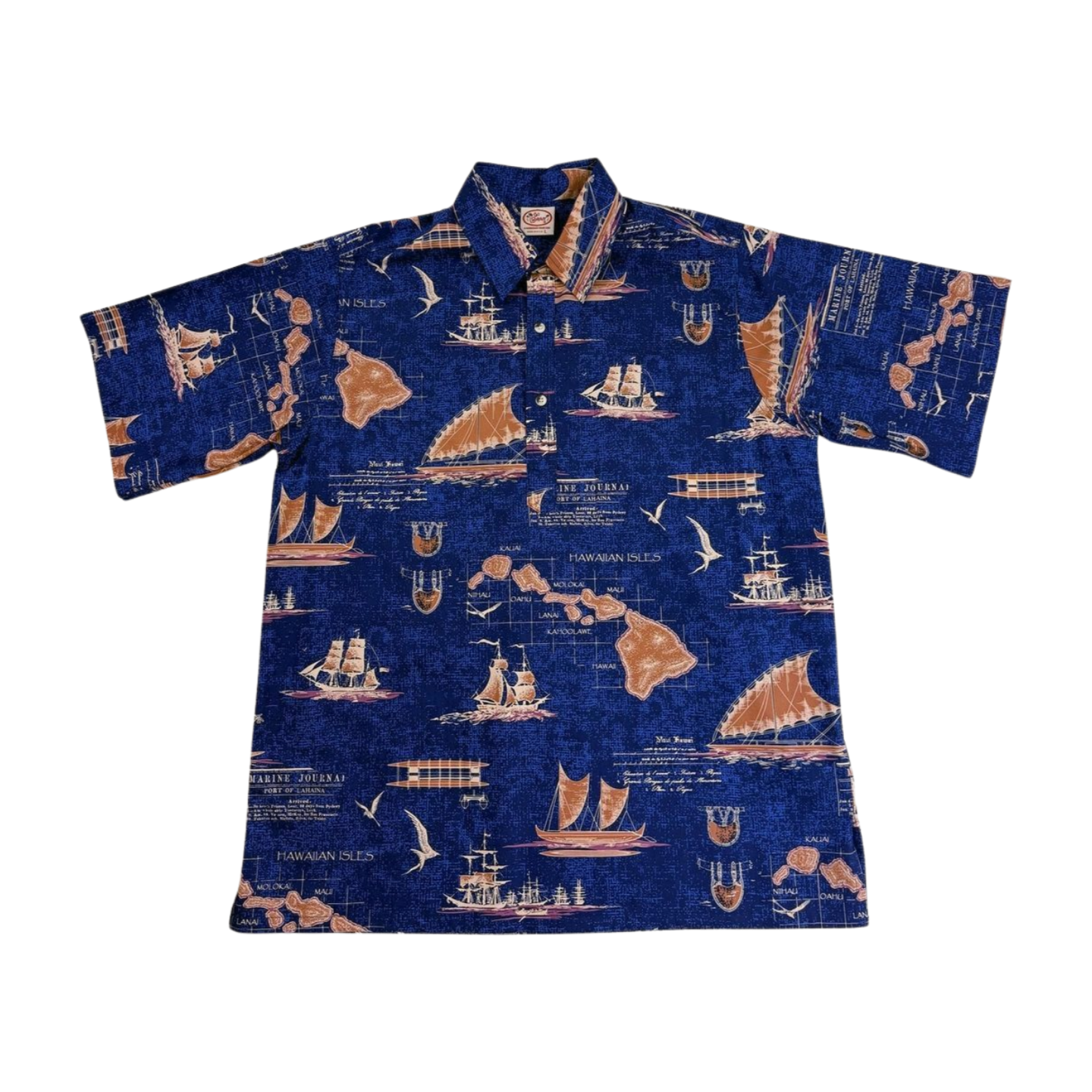 Island Map Rightside-Pullover (Navy) Hawaiian Shirts