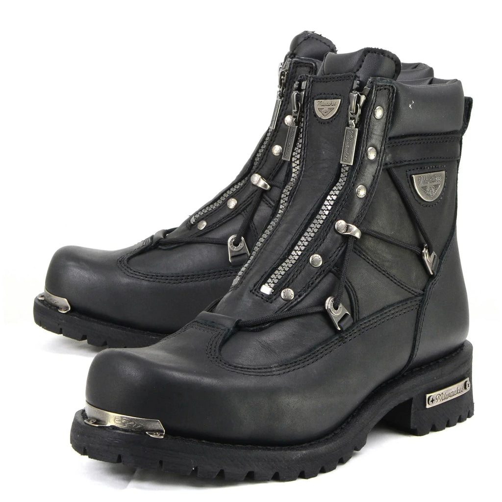 Men's Extra-Wide Zip Motorcycle Boots - Black
