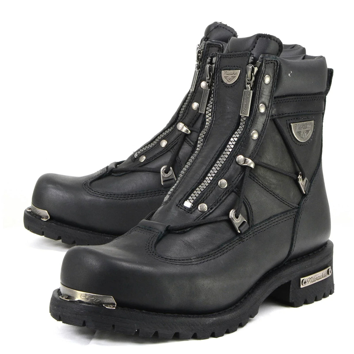 Men's Extra-Wide Zip Motorcycle Boots - Black