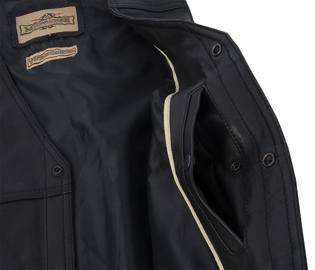 Men's Side-Laced Cowhide Motorcycle Vest - Black