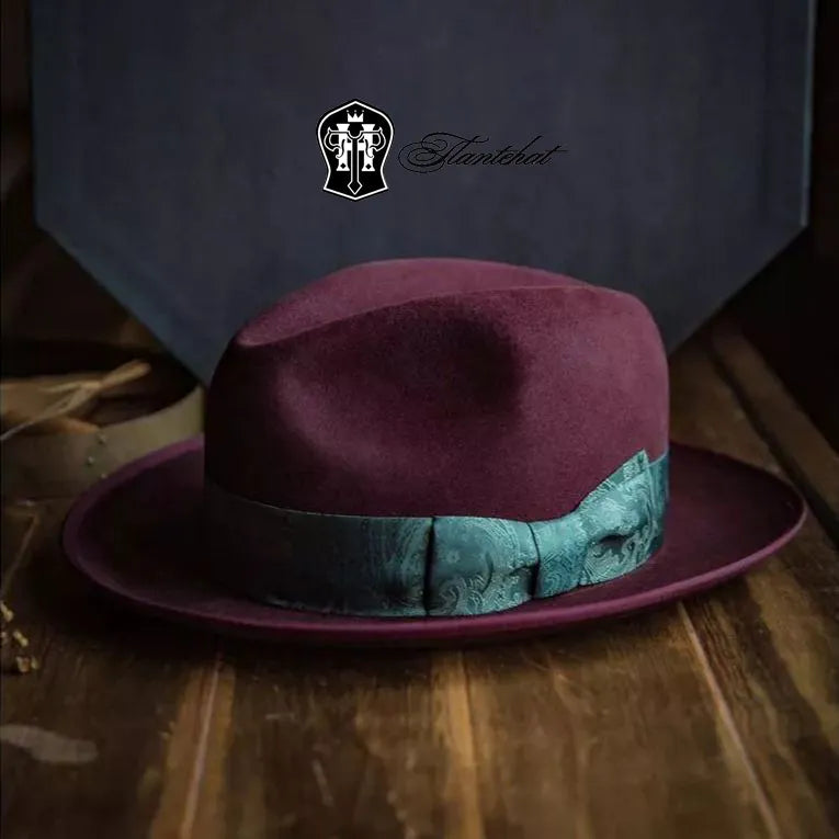 Bespoke Handmade Fedora - Special Hat Band-Dark Burgundy