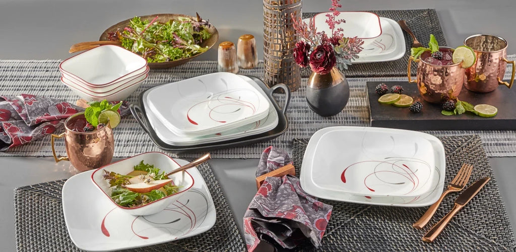 12-Piece Square Dinnerware Set - Red And Gray