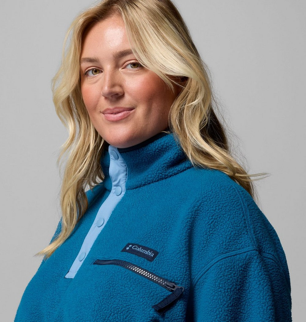 Women's Plus Cropped Sherpa Half-Snap Pullover - Tan