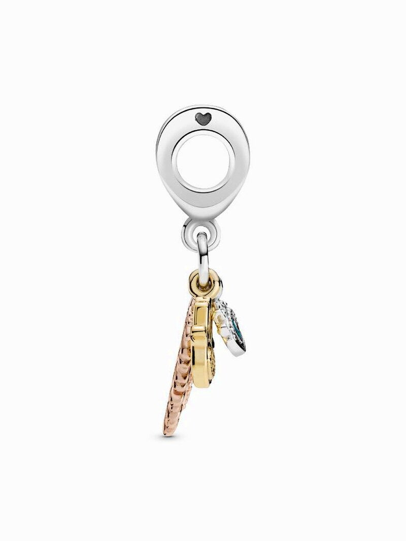Multitone Hamsa Eye Feather Dangle Charm