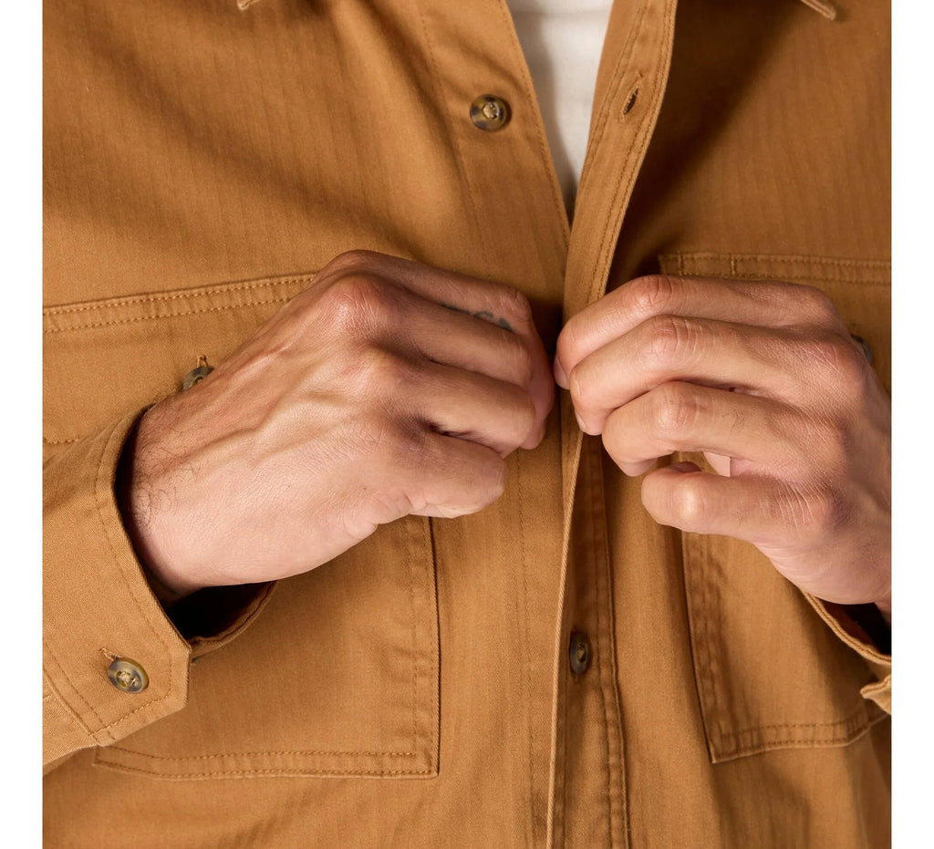 Men's Stretch Herringbone Shirt Jacket - Brown