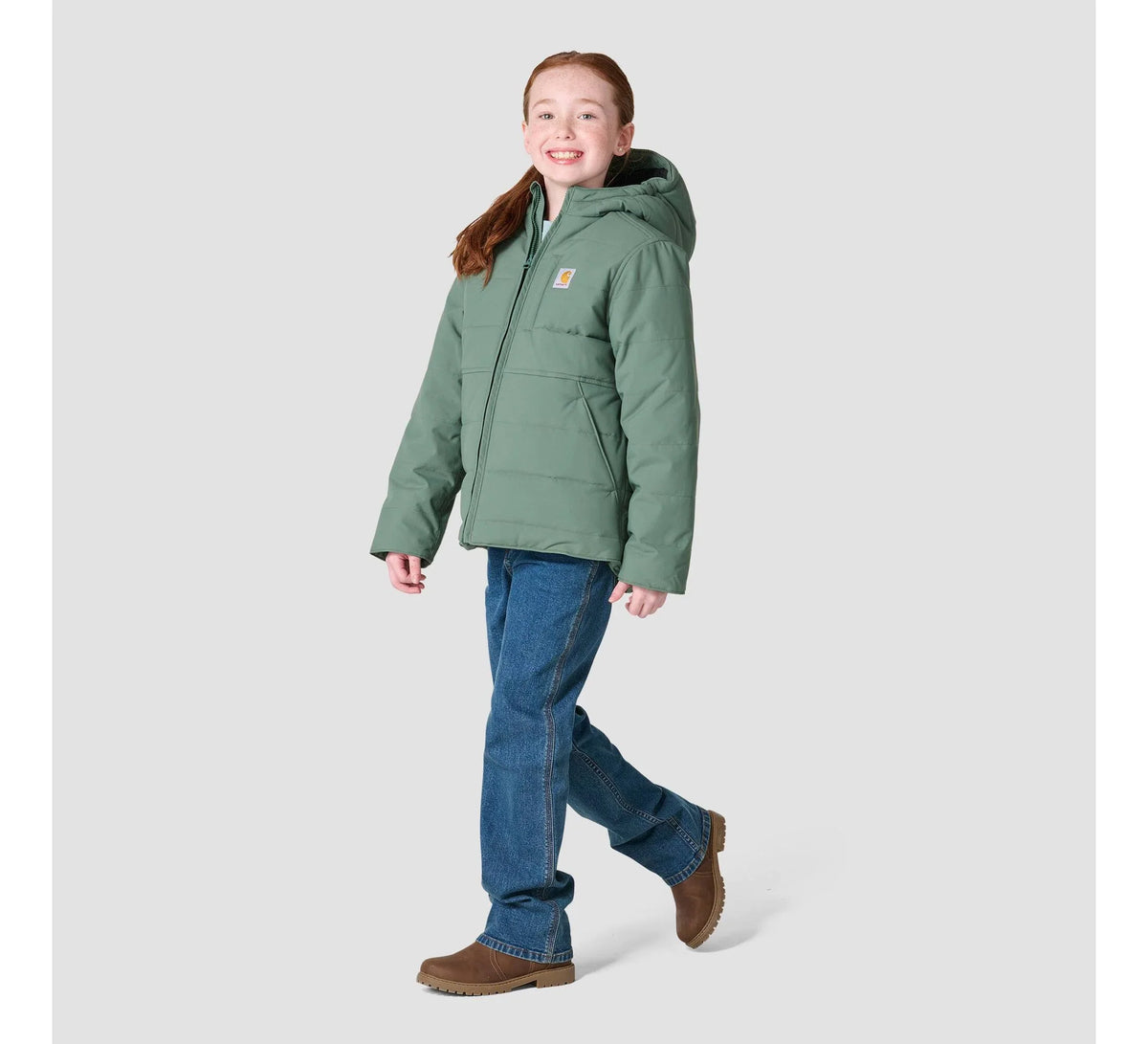 Girls' Insulated Canvas Hooded Jacket - Green