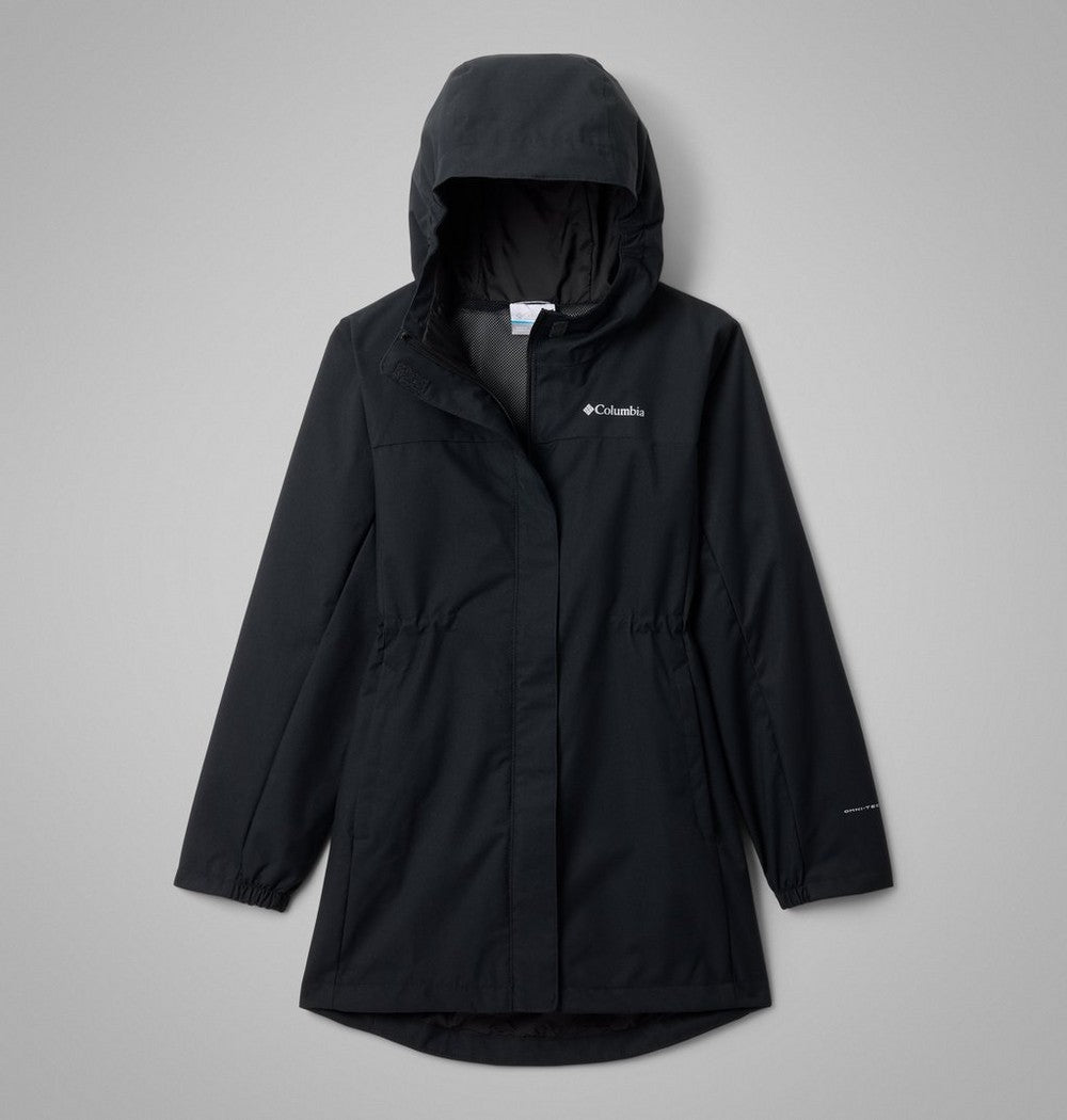 Girls' Long Waterproof Rain Jacket - Black