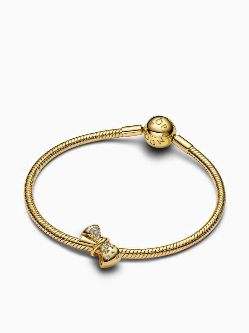 Gold Tone Bow Charm Chain Bracelet Set