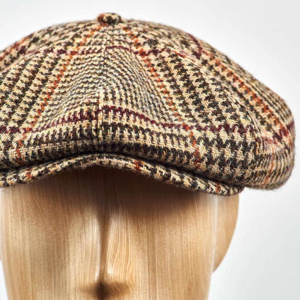 Birmingham Genuine Scottish Herringbone Tweed 8 Panels Man Cap Wool Large Crown Beige