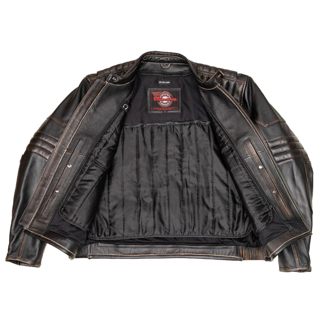 Men's Naked Cowhide Motorcycle Jacket - Brown