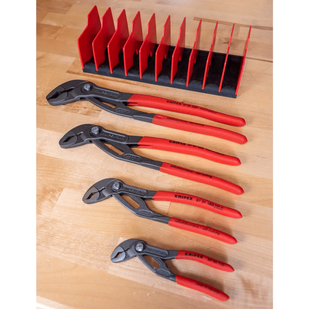 KNIPEX Cobra Pliers Set, 4-Piece With 10-Piece Tool Holder - 87 01 125, 87 01 180, 87 01 250, 87 01 300