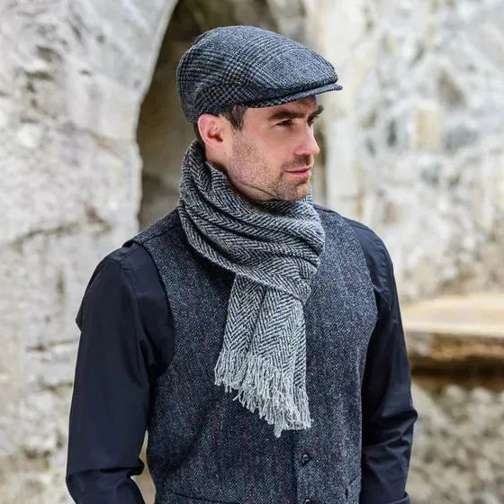 Tweed Flat Cap - Charcoal Mustard