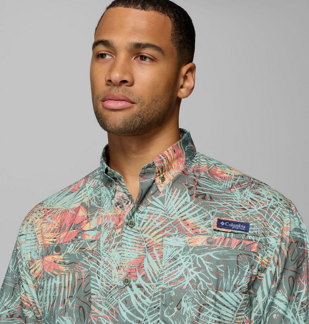 Men's Vented Short-Sleeve Fishing Shirt - Green Gingham