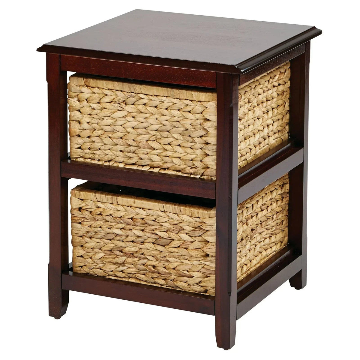 Two-Tier Engineered Wood Storage Unit With Natural Baskets, 16.5in W x 15.75in D x 21.25in H - Seabrook
