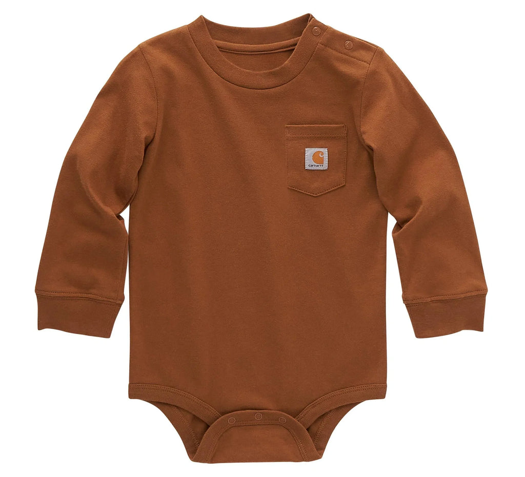 Baby Long-Sleeve Pocket Bodysuit - Brown