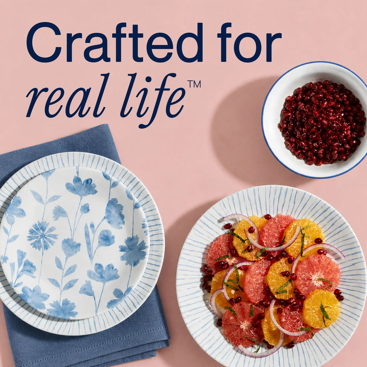 32-Piece Glass Dinnerware Set - Blue Floral Stripe
