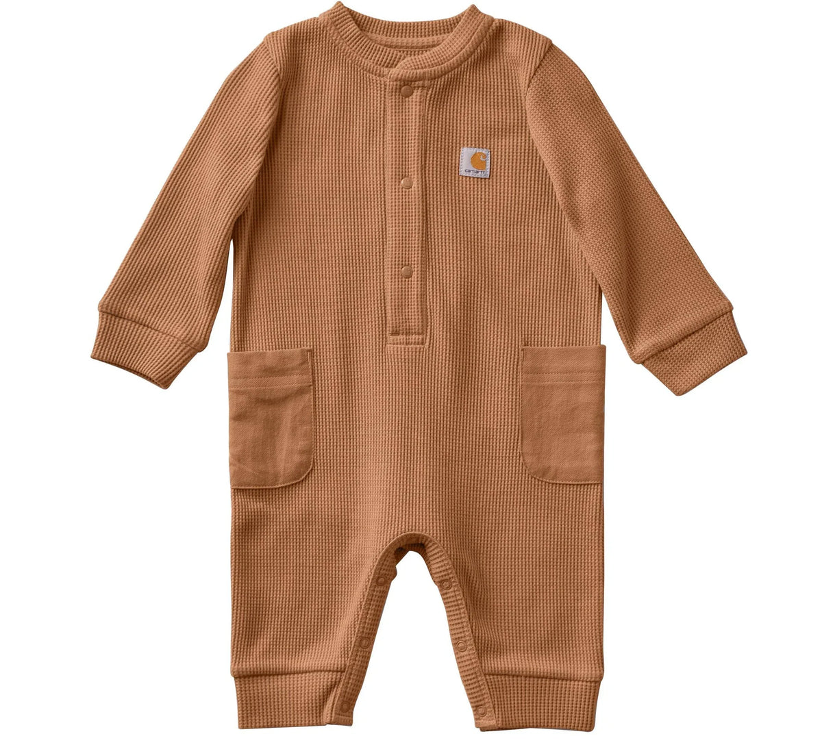 Baby Long Sleeve Thermal Henley Coverall - Brown