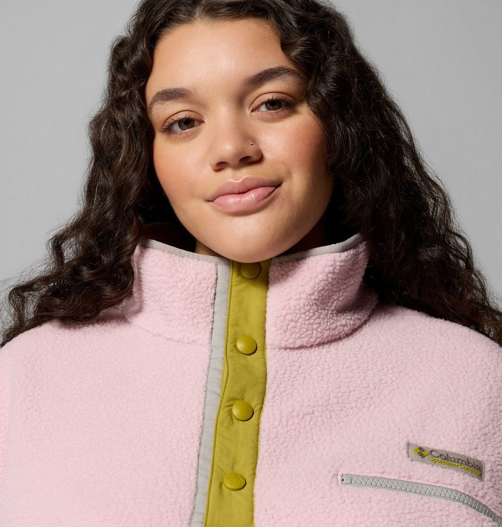 Women's Plus Cropped Sherpa Half-Snap Pullover - Tan