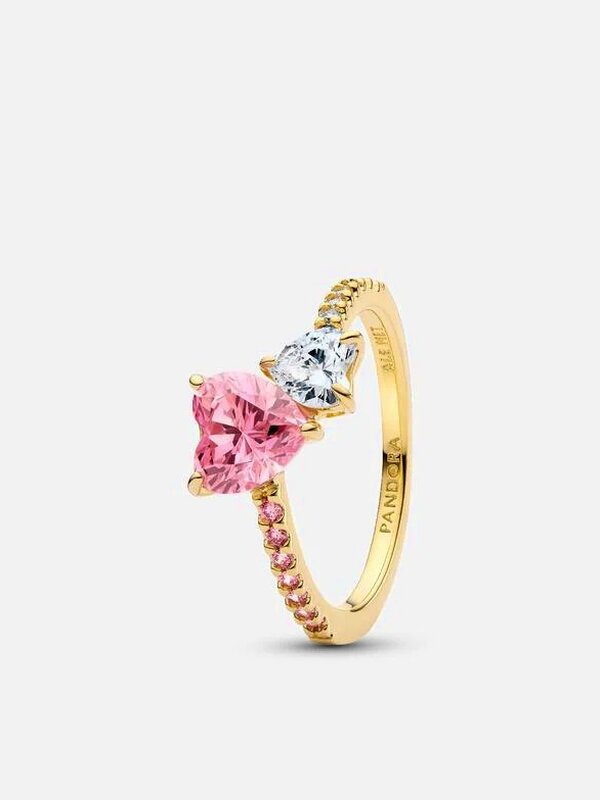 Rose Gold-Plated Pink Double Heart Ring