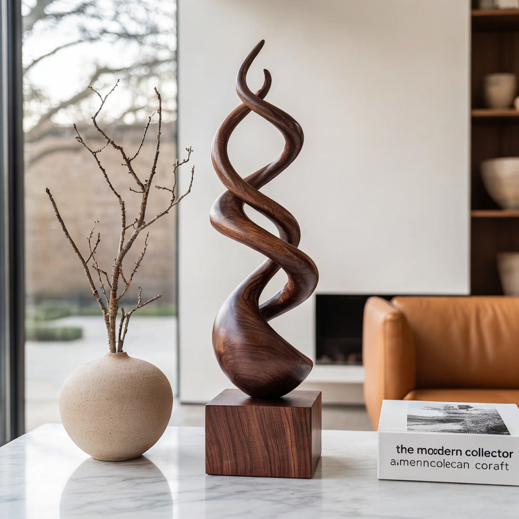 Abstract Twisted Solid Wood Floor Sculpture