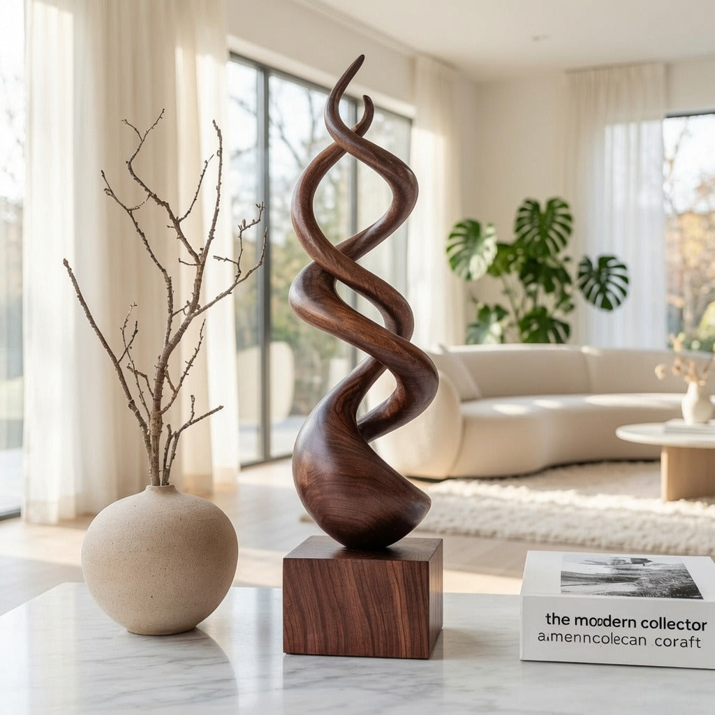 Abstract Twisted Solid Wood Floor Sculpture