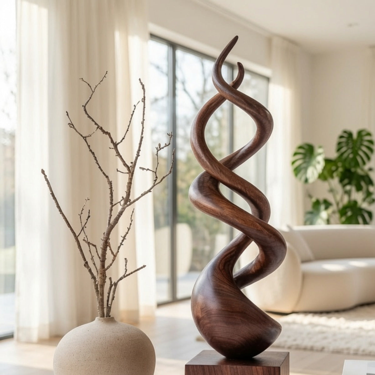 Abstract Twisted Solid Wood Floor Sculpture