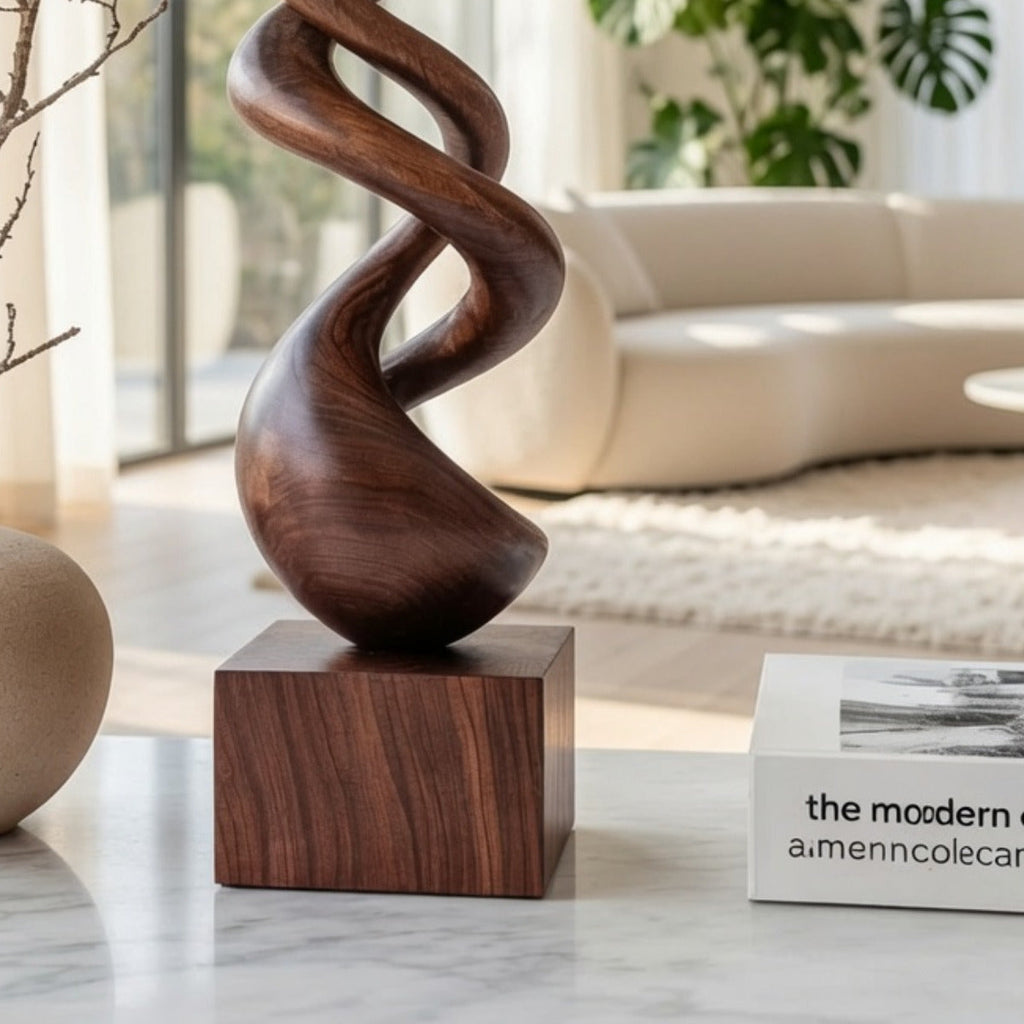 Abstract Twisted Solid Wood Floor Sculpture