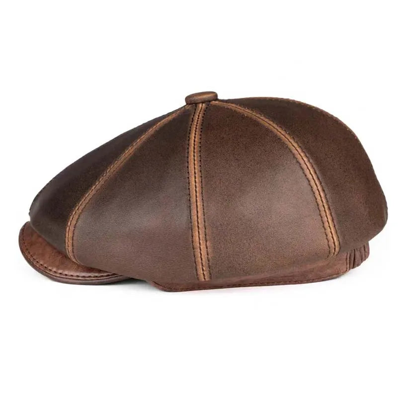 Aigburth Genuine Leather 8-Panels Newsboy Cap