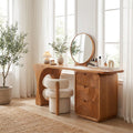 Solid Wood Vanity Desk With 3 Wavy-Carved Drawers & Arch Leg Base