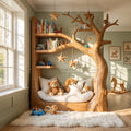 Artisanal Solid Wood Tree Daybed & Integrated Storybook Reading Nook Bookshelf For Nursery & Kids' Room