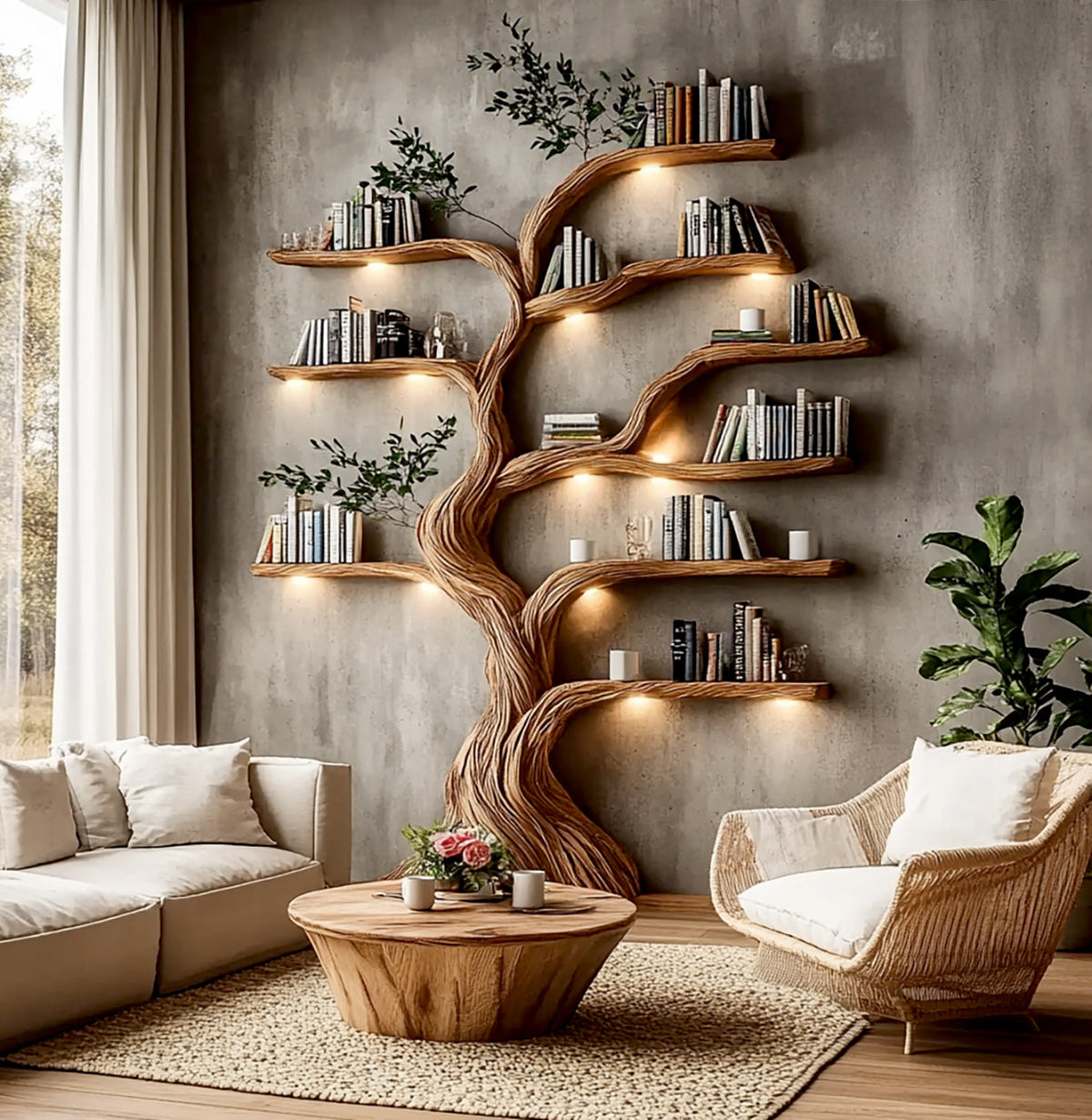 Artistic Solid Wood Tree-Shaped Bookshelf