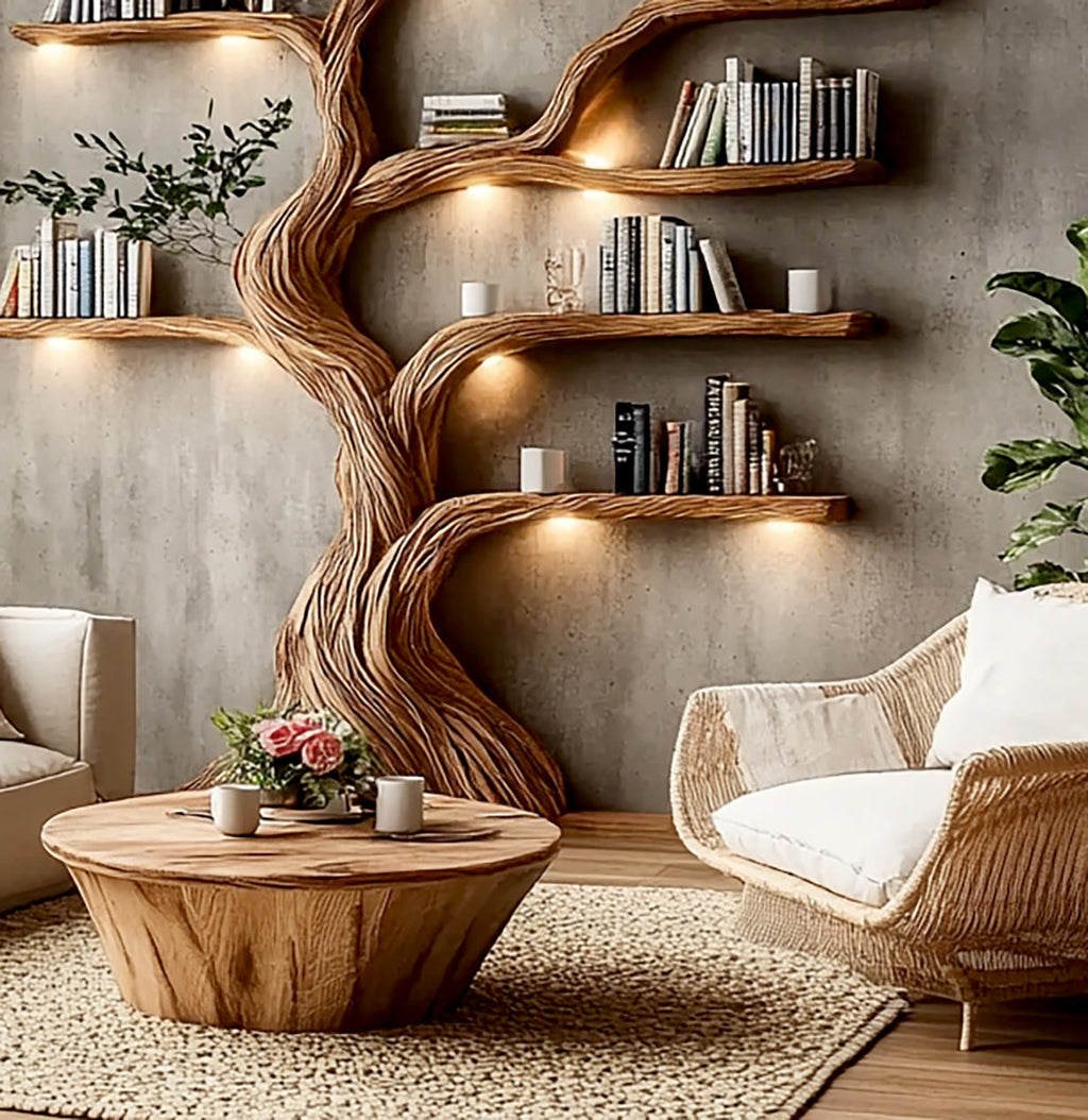 Artistic Solid Wood Tree-Shaped Bookshelf