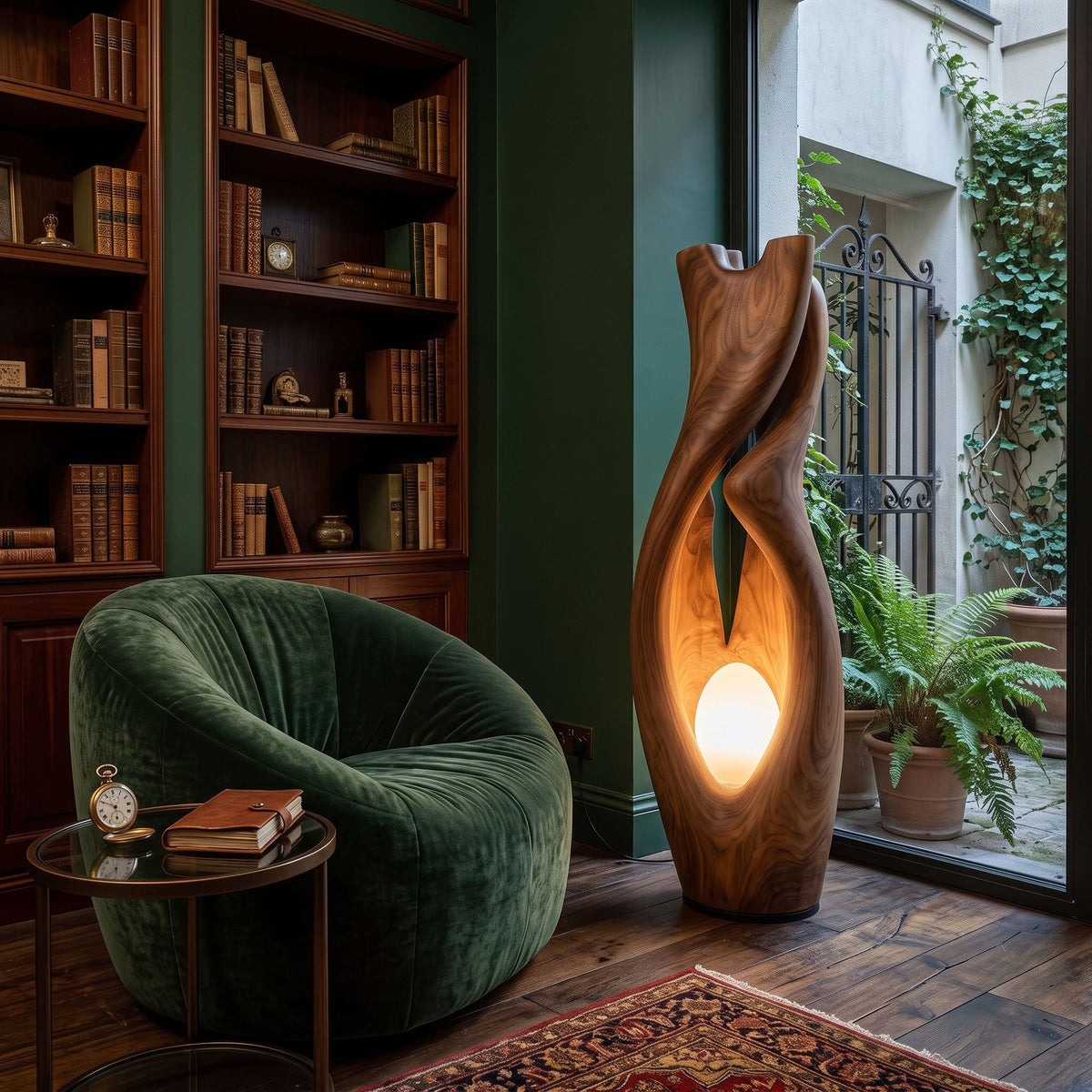 Authentic Hand-Carved Solid Wood Abstract Floor Lamp