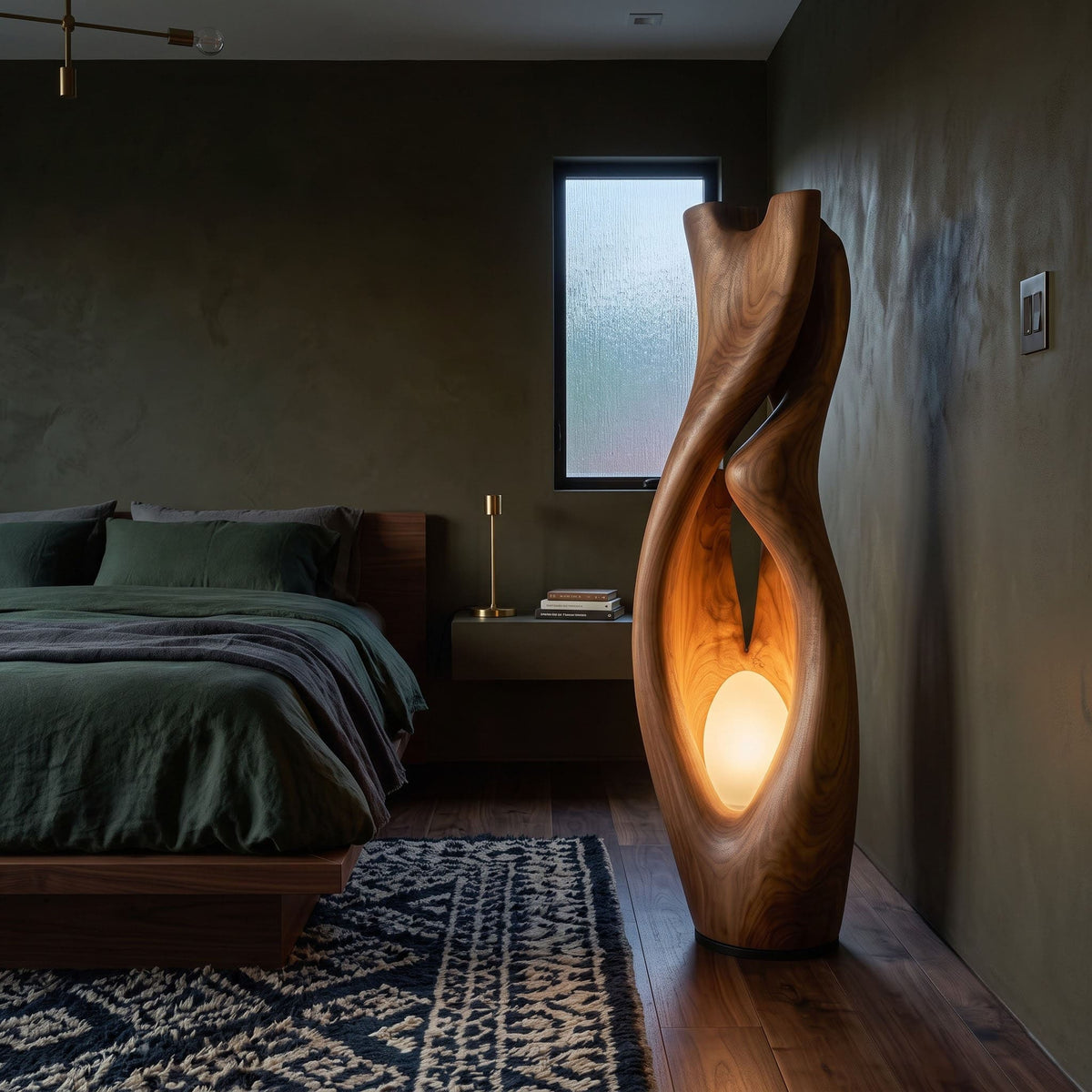 Authentic Hand-Carved Solid Wood Abstract Floor Lamp