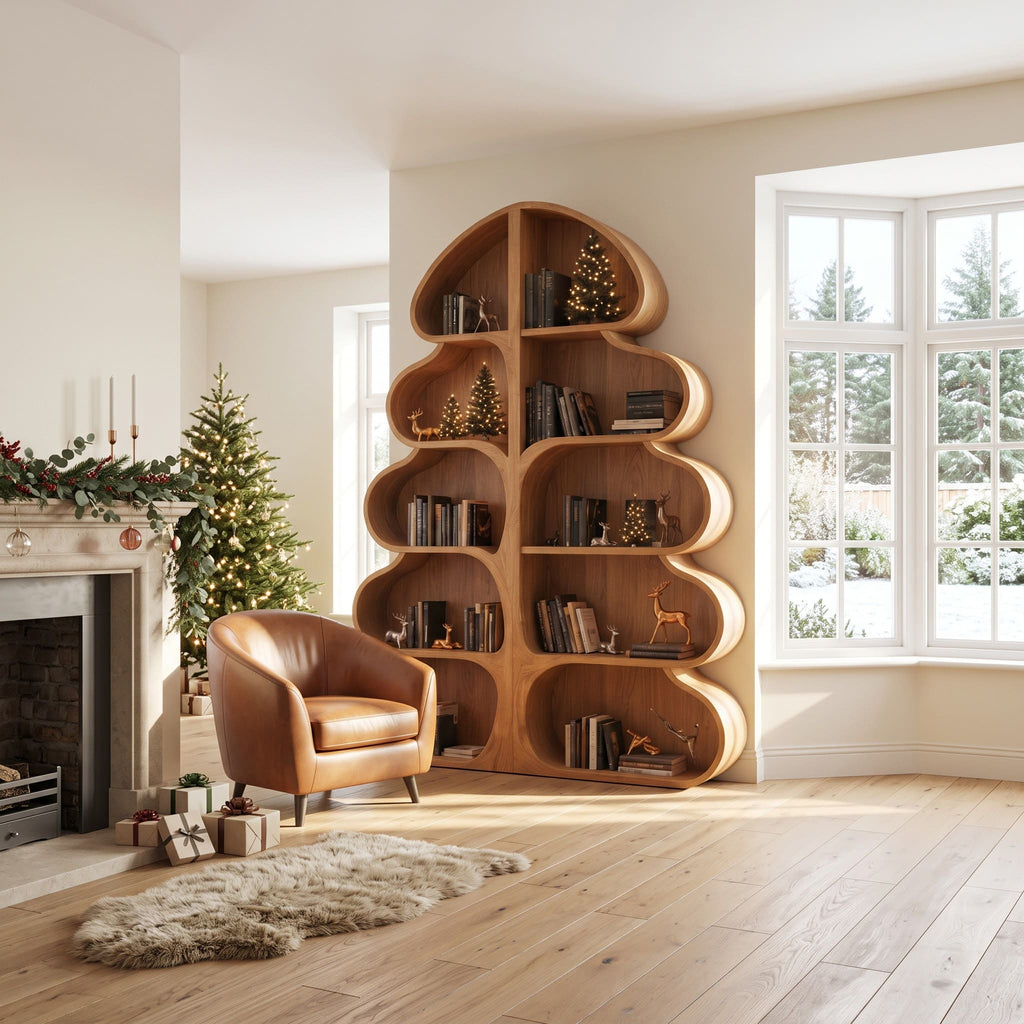 Authentic Hand-Carved Solid Wood Christmas Tree Bookshelf