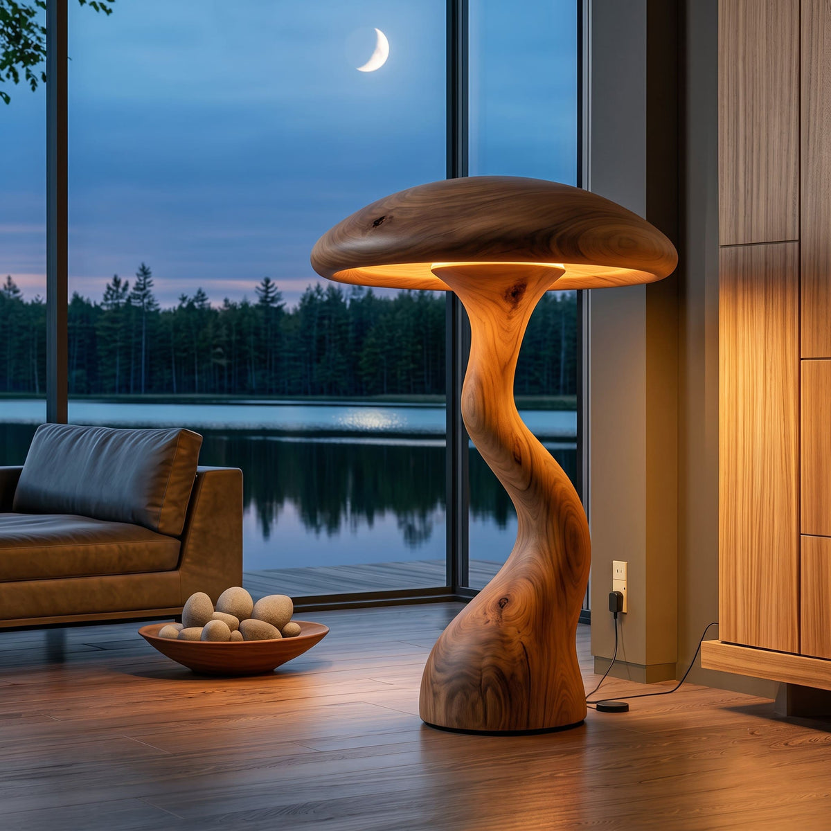 Authentic Hand-Carved Solid Wood Mushroom Floor Lamp
