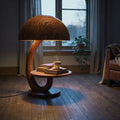 Authentic Hand-Carved Solid Wood Mushroom Lamp Side Table